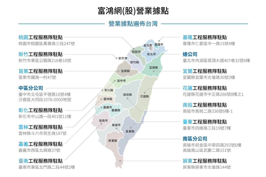 富鴻網營業據點分布圖
